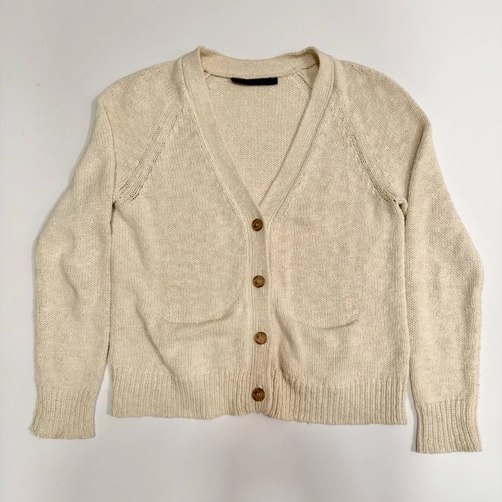 Jenni Kayne Cotton Linen Stanford Cardigan Small Cream Beige EUC - Picture 2 of 6